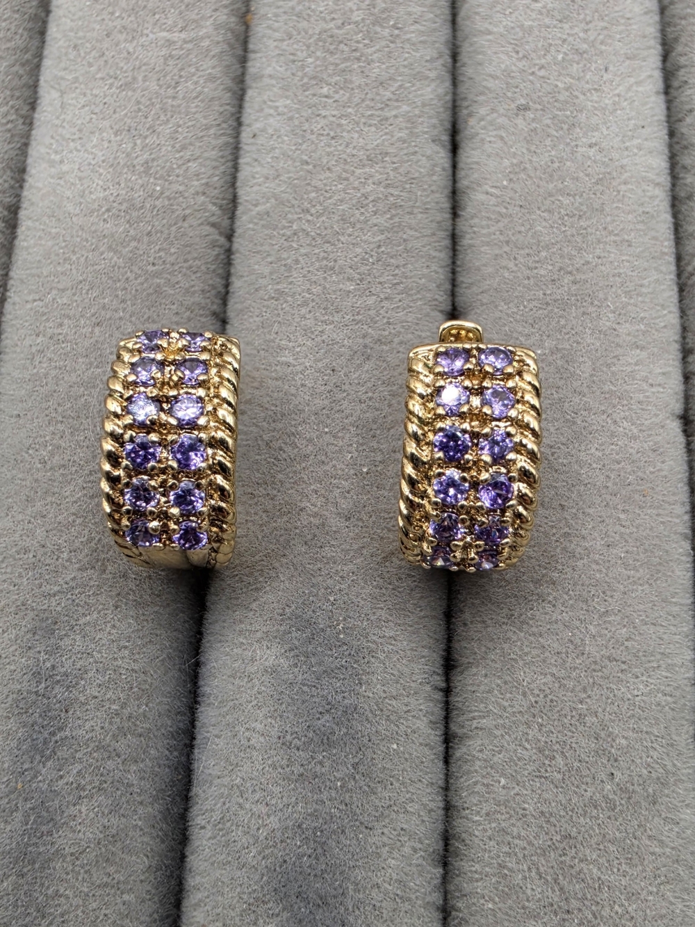 Gold-Tone Hoop Earrings with Purple Gem Accents